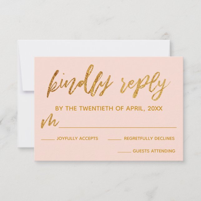 Gold Waves Handwriting Blush Pink Kindly Antwort (Vorderseite)