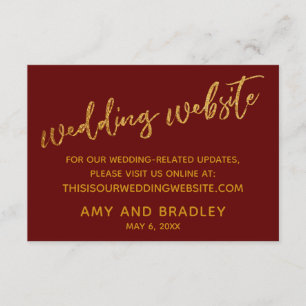 Gold Waves & Handwriting Burgundy Wedding Website Begleitkarte