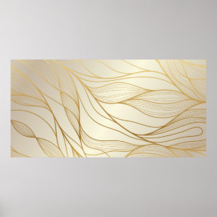 Gold Wavy Pattern. Luxurious golden linear Poster