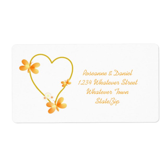 Gold Wedding Address Label Herz und Schmetterlinge (Vorne)