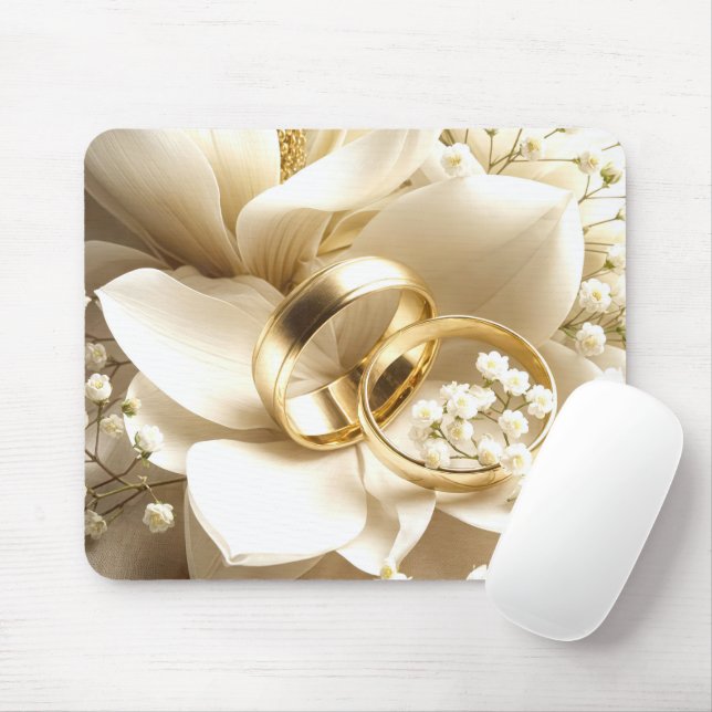 Gold Wedding Bands auf einer Magnolia Mousepad (Mit Mouse)