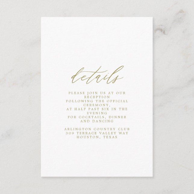 Gold Wedding Details Card Begleitkarte (Vorderseite)