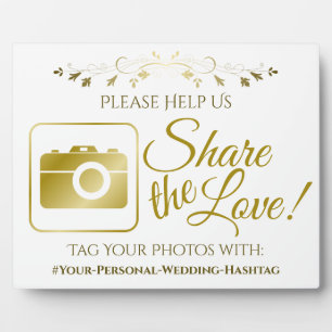 Gold Wedding Foto Share Hashtag Sign Fotoplatte
