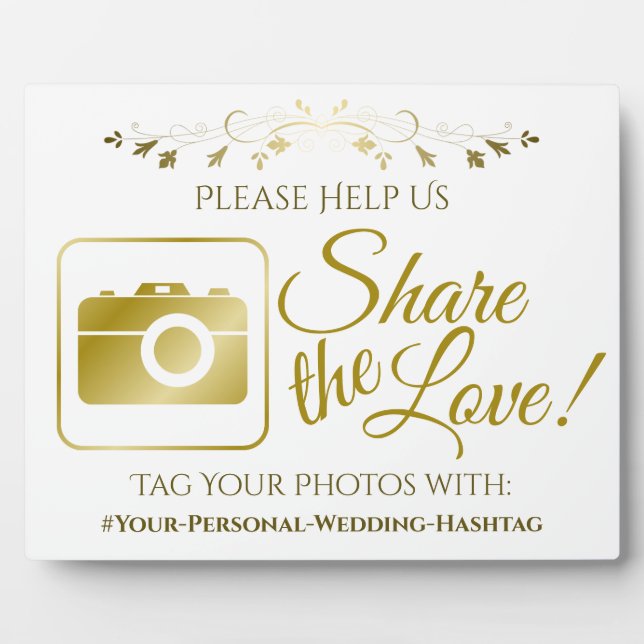 Gold Wedding Foto Share Hashtag Sign Fotoplatte (Vorderseite)