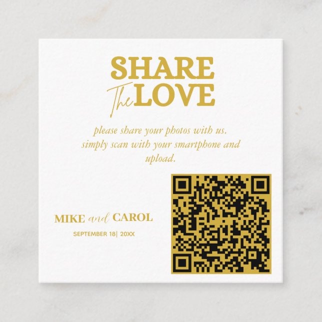 Gold Wedding Foto Sharing mit QR Code Begleitkarte (Vorderseite)