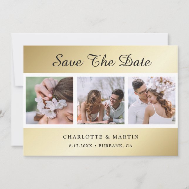 Gold Wedding Foto speichert die Datumskarten Save The Date (Vorderseite)