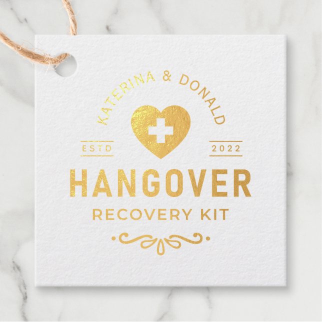 Gold Wedding Hangover Erholung Kit Geschenkanhänger (Vorderseite)