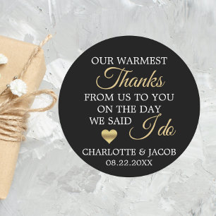 GOLD Wedding Heart Herzlichen Dank   Vielen Dank Runder Aufkleber
