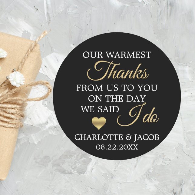 GOLD Wedding Heart Herzlichen Dank | Vielen Dank Runder Aufkleber (GOLD Wedding Heart Warmest Thanks  Thank You Classic Round Sticker)