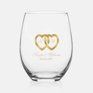 Gold Wedding Hearts, Herz Custom Typografy Weinglas Ohne Stiel