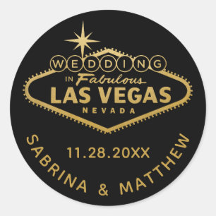 Gold Wedding in Vegas Sign Fevor Label Runder Aufkleber