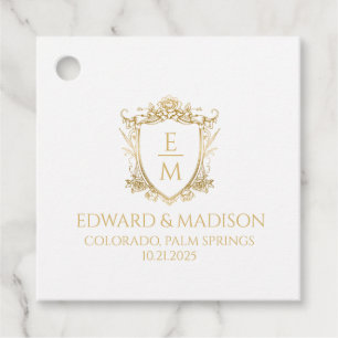 Gold Wedding Initials & Wedding Floral Wappen Geschenkanhänger