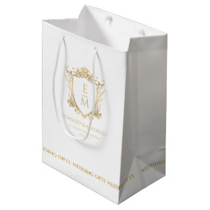 Gold Wedding Initials & Wedding Floral Wappen Mittlere Geschenktüte