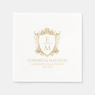 Gold Wedding Initials & Wedding Floral Wappen Serviette