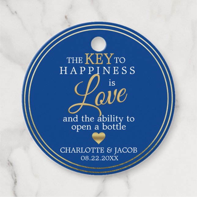 GOLD Wedding Key to Happy ist LIEBE Open Flasche Geschenkanhänger (Vorderseite)