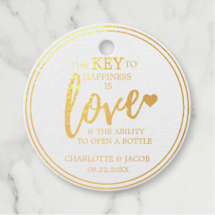 GOLD Wedding Key to Happy ist LIEBE Open Flasche Geschenkanhänger