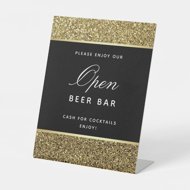 Gold Wedding Open Bar Sign Sockelschild (Vorderseite)