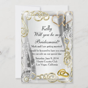 Gold Wedding Rings and Hearts Bridesmaid Card Einladung