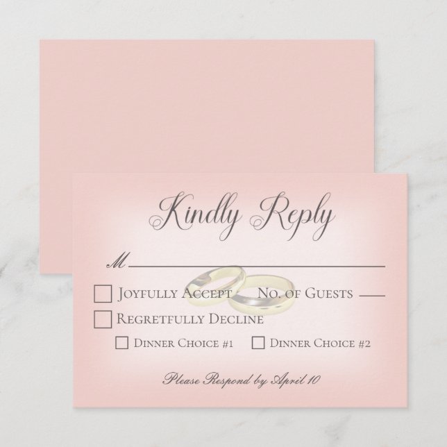 Gold Wedding Rings on Blush Wedding RSVP Karte (Vorne/Hinten)