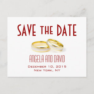 Gold Wedding Rings Red Save the Date Postkarten