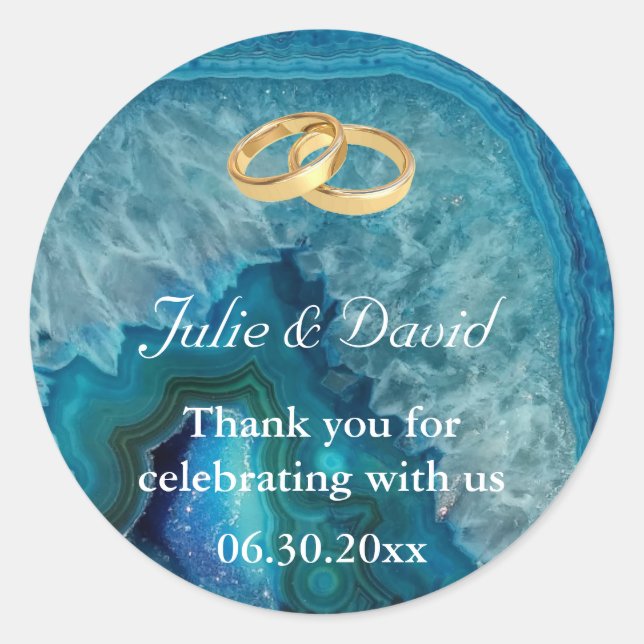 Gold Wedding Rings Vielen Dank auf Blue Agate Runder Aufkleber (Vorderseite)