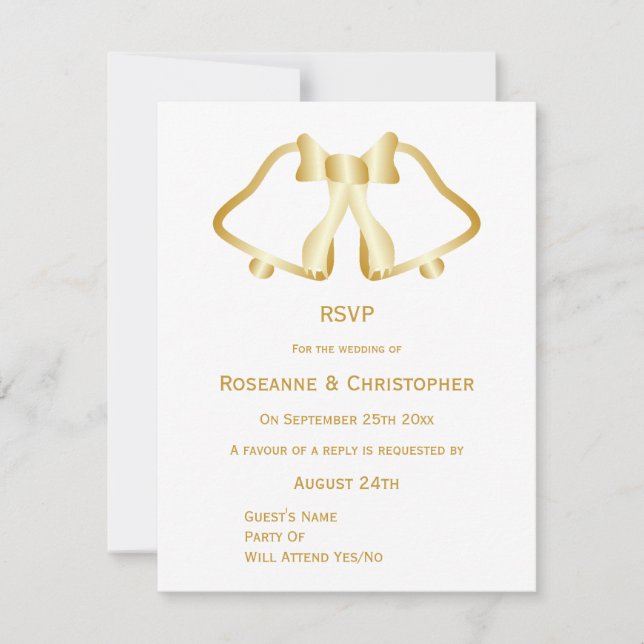 Gold Wedding RSVP Card Glocken und Band (Vorderseite)