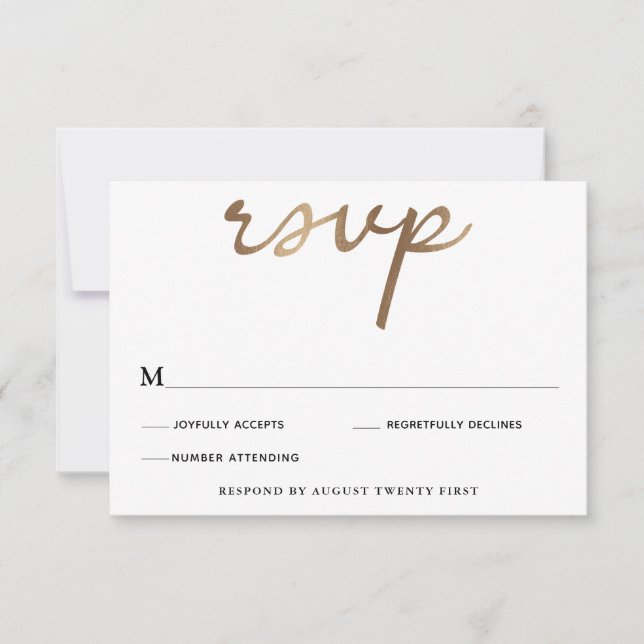 Gold Wedding RSVP-Karte Einladung (Vorderseite)