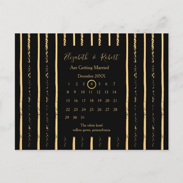 Gold Wedding Save the Date Calendar Ankündigungspostkarte (Vorderseite)