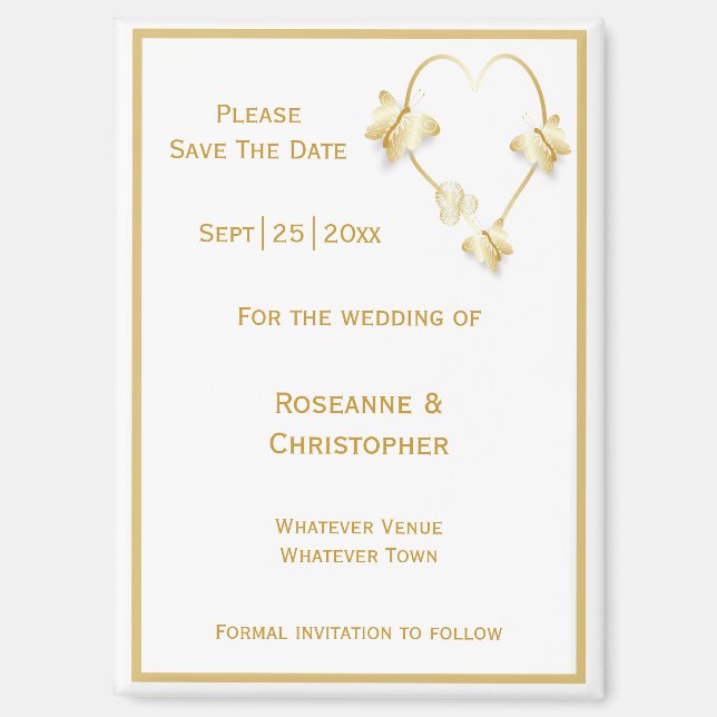 Gold Wedding Save the Date Magnet Schmetterlinge (Vorderseite)