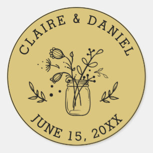 Gold Wedding Save the Date Mason Jar Blume Runder Aufkleber