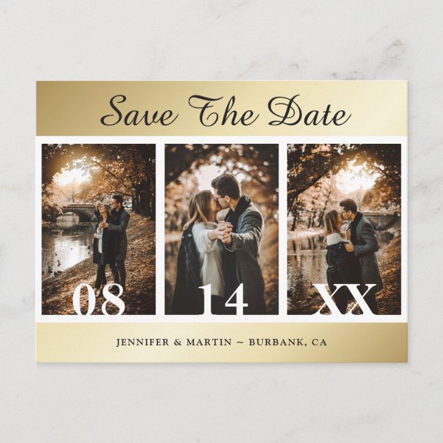 Gold Wedding Save the Date Postcards Ankündigungspostkarte (Vorderseite)
