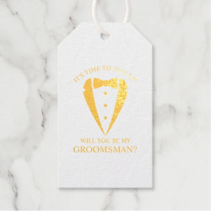 Gold Wedding Tuxedo Anzug Trauzeuge Vorschlag Geschenkanhänger