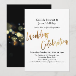 Gold Wedding Typografy, Bokeh Black Einladung