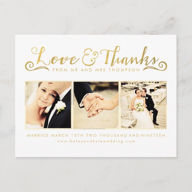 Gold Wedding Vielen Dank, dass Sie Script Typograf Postkarte (Vorderseite)