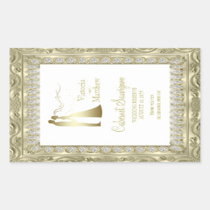 Gold Wedding Wine Bottle Labels Rechteckiger Aufkleber