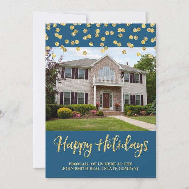 Gold Weihnachten Confetti Fotokarte Real Anwesen (Vorderseite)