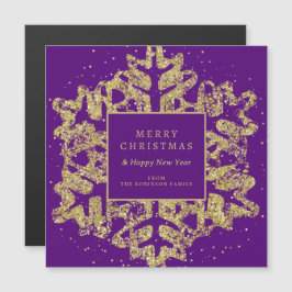 Gold Weihnachten Glitzer Snowflake Corporate Lila Magnetkarte