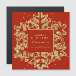 Gold Weihnachten Glitzer Snowflake Corporate Red Magnetkarte