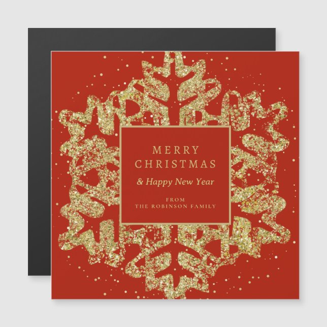 Gold Weihnachten Glitzer Snowflake Corporate Red Magnetkarte (Vorne/Hinten)