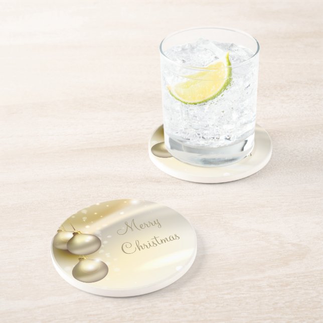 Gold Weihnachtsbälle Sandstein Untersetzer (Seite)