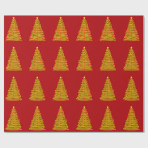 Gold Weihnachtsbaum auf Red Wrapping Paper Geschenkpapier