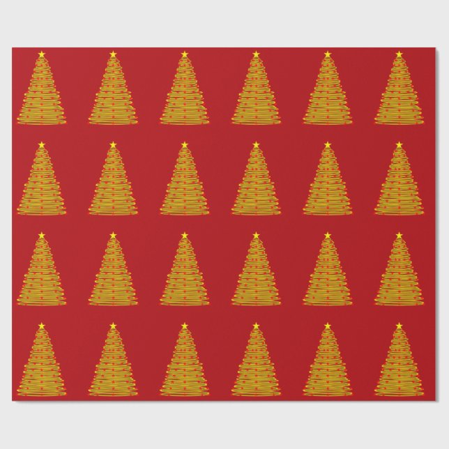 Gold Weihnachtsbaum auf Red Wrapping Paper Geschenkpapier (Flach)