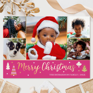 Gold Weihnachtsbaum Custom Foto Pink Luxury Folien Feiertagskarte