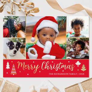 Gold Weihnachtsbaum Custom Foto Red Luxury Folien Feiertagskarte