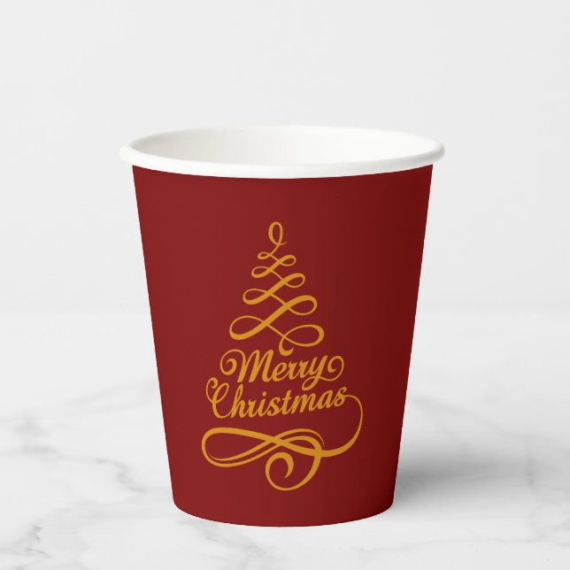 Gold Weihnachtsbaum Festivals Paper Cups Pappbecher (Vorderseite)