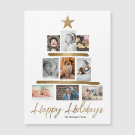 Gold Weihnachtsbaum Foto Collage Happy Holidays Magnetkarte