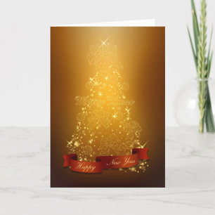 Gold Weihnachtsbaum glücklich Neujahr frohe Weihna Feiertagskarte