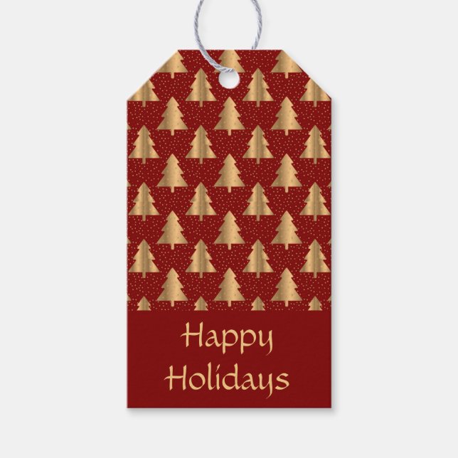 Gold Weihnachtsbaum Muster auf Red Geschenkanhänger (Vorderseite)