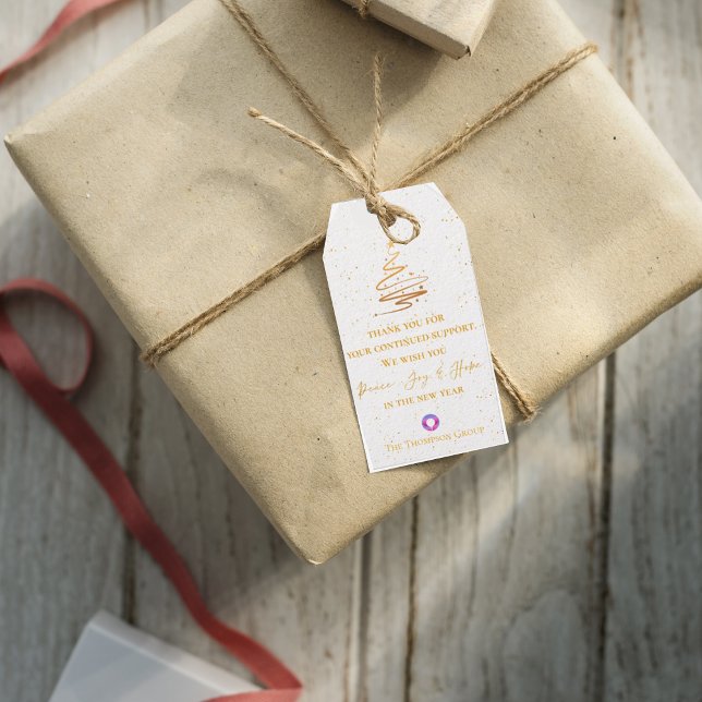 Gold Weihnachtsbaum Vielen Dank für Ihre Nachricht Geschenkanhänger (Gold Christmas Tree Thank You Message Corporate Gift Tags)