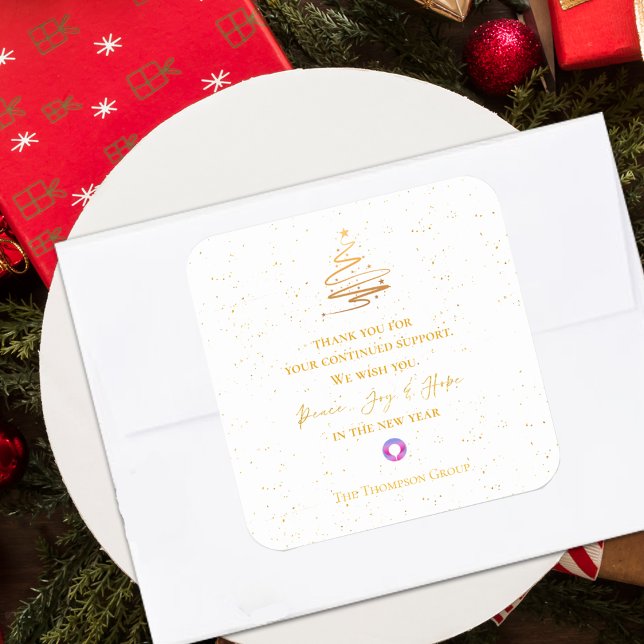 Gold Weihnachtsbaum Vielen Dank für Ihre Nachricht Quadratischer Aufkleber (Gold Christmas Tree Thank You Message Corporate Square Sticker)